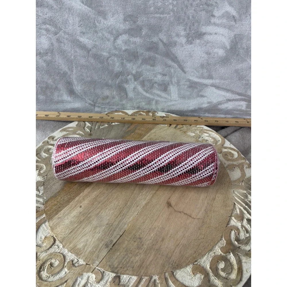 Christmas Polypro Mesh Ribbon Red White Striped Weatherproof 10in x 18ft CDM2200